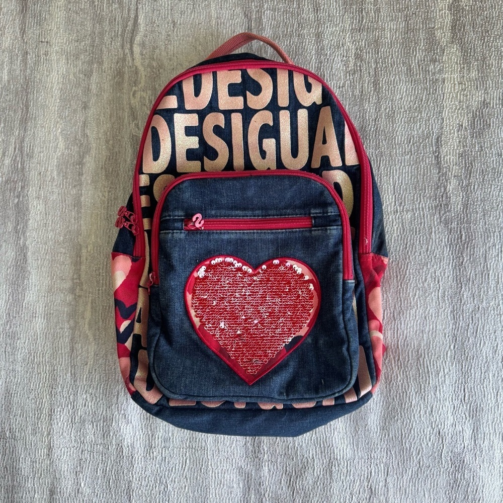 Desigual Kids Backpack with Red Heart and Blue Base